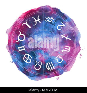 Sternzeichen Symbole in Aquarell Kreis Stockfoto