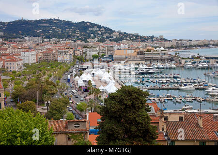 Blick vom Mont Chevalier auf die Altstadt Le Suquet und alten Hafen Vieux Port, Cannes, Côte d'Azur, Südfrankreich, Frankreich, Europa Stockfoto