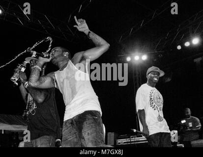 Rapper Lloyd Banks, Tony Yayo und 50 Prozent der G-Unit führt auf dem Dies ist 50 Festival at Governor's Island am 3. Oktober 2009 in New York. Stockfoto