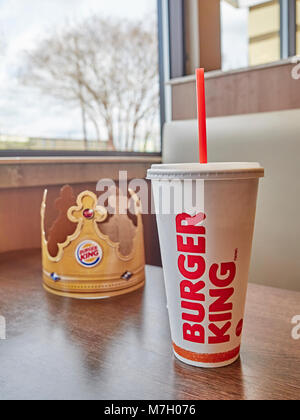 Trinken Kelch und Krone Logo für das Fast-food-restaurant Burger King. Stockfoto