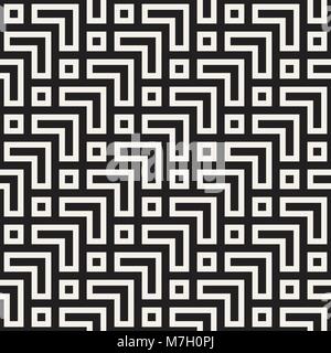 Stilvolle Linien Gitter. Ethnische Schwarzweiß-Textur. Abstrakte geometrische Hintergrund Design. Vektor nahtlose Muster. Stock Vektor