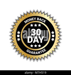 Geld zurück In 30 Tagen Garantie Dichtung goldene Medaille isoliert Stock Vektor