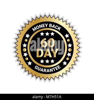 In 60 Tagen Geld zurück Garantie Abzeichen goldene Medaille isoliert Stock Vektor