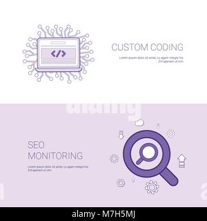 Benutzerdefinierte Codierung und Seo Monitoring Vorlage Web Banner mit Kopie Raum Stock Vektor