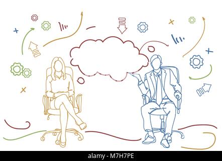 Doodle Business Mann und Frau im Büro Stuhl Denken oder in Ruhe Stock Vektor