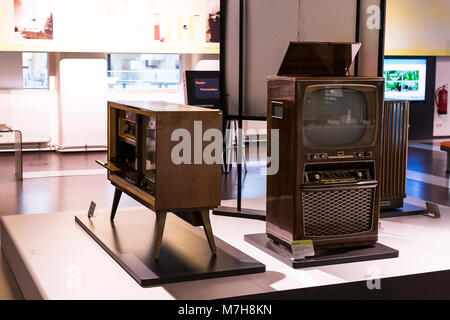 Wien, Österreich - 24 August 2017: Das Technische Museum Wien zeigt die Geschichte der Entwicklung von Fernsehen und Kino. Stockfoto