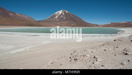 Laguna Verde ist ein hochkonzentrierter Salt Lake in der Fauna der Anden Eduardo Avaroa National Park am Fuße der Licancabur Vulkan - Bolivien Stockfoto