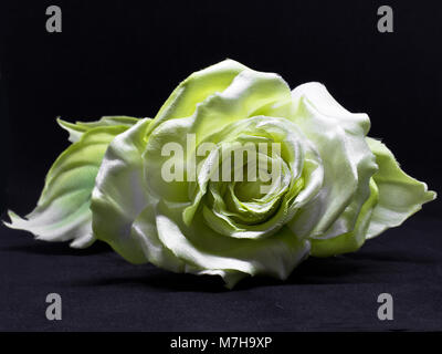 Gelbe Rose auf dem schwarzen Hintergrund isoliert. Künstliche Seidenblumen Stockfoto