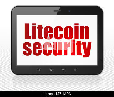 Blockchain Konzept: Tablet PC-Computer mit Litecoin Sicherheit auf Anzeige Stockfoto