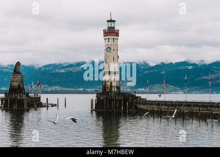 Clsoe auf Leuchtturm auf See Lindau, Deutschland Stockfoto