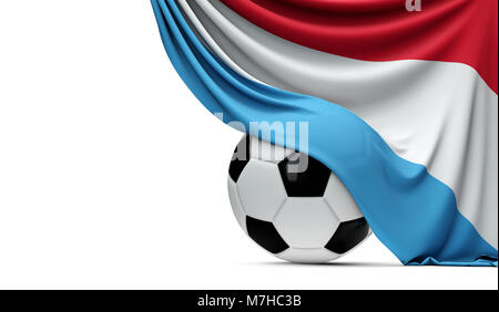 Luxemburg Nationalflagge drapiert über einen Fußball-Fußball-Kugel. 3D-Rendering Stockfoto