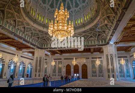 Muscat, Oman - Jan 17, 2018. Innenraum der Gebetsraum der Moschee in Muscat, Oman Stockfoto