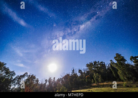 Der abnehmende Mond Viertel unter dem galaktischen Zentrum der Milchstraße als aus Australien gesehen. Stockfoto