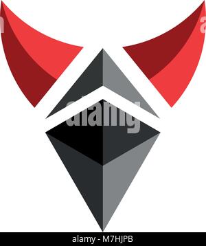 Die gehörnten Teufel Logo. Crypto Währung des Astraleums. Geschäftliche und finanzielle Konzept Vector Illustration. Stock Vektor