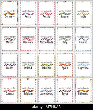Festlegen von Rahmen mit den Farben der Fahnen der folgenden Länder: Kanada, Belgien, Irland, Frankreich, Finnland, Italien, Dänemark, Mexiko, Schweden, Luxembou Stock Vektor