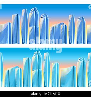 Wolkenkratzer nahtlose Grenzen in blauen Farben. Stadtbild konzeptionelle Illustrationen für Bau und Tourismus. Bild kann auf Werbung Broschüren, Banner verwendet werden, Präsentationen Stock Vektor