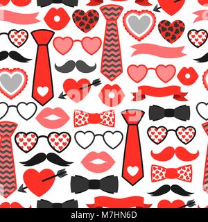 Happy Valentines Tag nahtlose Muster. Hipster Objekte und liebe Urlaub Symbole. Stock Vektor