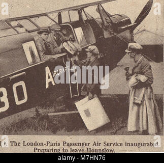 Aktuelles Foto 1919 zeigt die Eröffnungs-Flug von London nach Paris Air Service - Hounslow Stockfoto