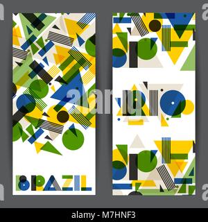 Brasilien und Rio Banner in abstrakten geometrischen Stil. Design für Abdeckungen, touristische Broschüre, Werbung Hintergrund Stock Vektor