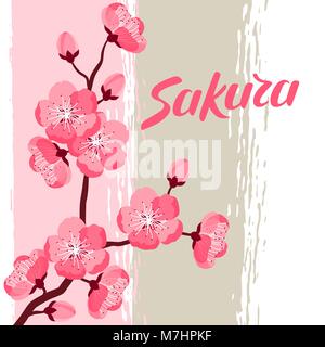 Japanische sakura Hintergrund mit stilisierten Blumen. Bild für Einladungen, Grußkarten, Poster Stock Vektor