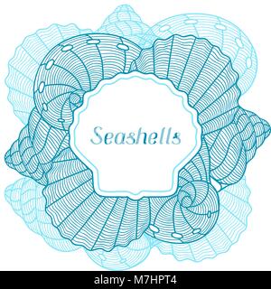 Marine Hintergrund mit stilisierten Seashells. Design für Karten, Briefe, Broschüren und Werbung Broschüren Stock Vektor