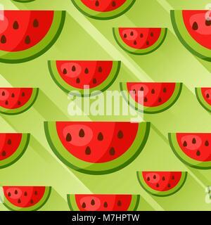 Nahtlose Muster mit Wassermelone im flachen Stil. Hintergrund ohne freistellungsmaske gemacht. Einfach für Hintergrund, Textil, Verpackung Papier Stock Vektor