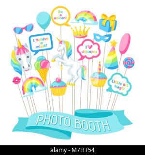 Happy Birthday Photo Booth Requisiten. Fantasy Elemente und Objekte für Festival und Party Stock Vektor