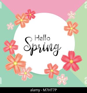 Hallo Frühling mit schönen bunten Blume Hintergrund.. Flyer, Einladungen, Poster, Broschüre, gutschein rabatt. Vector Illustration eps 10 Vorlage, b Stock Vektor