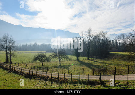 Landschaft Schoß des Savoy, in der Nähe von Entre-deux-Guiers, in südlichen Frankreich, an einem klaren Winter am Nachmittag Stockfoto