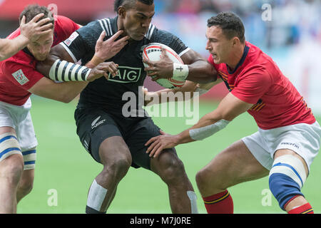 Vancouver, Kanada. 10. März 2018. Joe Ravouvou von Neuseeland, die versuchen, sich von einigen Tacklers zu brechen. HSBC/Kanada Sevens-Day Eine BC Place. © Gerry Rousseau/Alamy leben Nachrichten Stockfoto