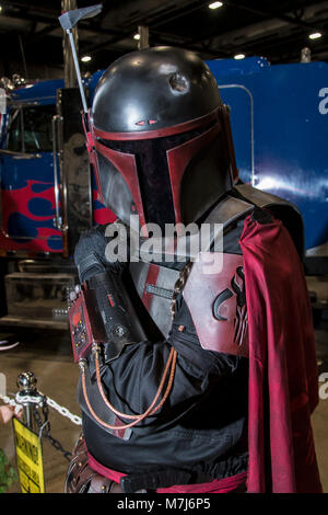 Liverpool, Großbritannien. 11. März 2018. Liverpool Comicon, ein Treffen von Helden, Schurken, Games und Merchandise, bei Kings Dock Messe Center statt auf Liverpools waterfron mit den Fluss Mersey. Über zwei Tage, das Übereinkommen sah Tausende von Besuchern und empfohlene bekannte Schauspieler aus Film- und TV-Programmen, wie Star Wars, den Schiffsrumpf, das A-Team und viele mehr. Credit: Dave Ellison/Alamy leben Nachrichten Stockfoto