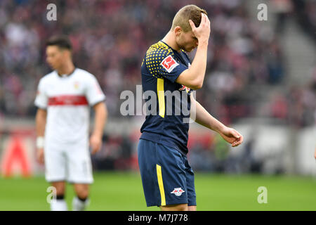 Stuttgart, Deutschland. 11 Mär, 2018. Timo WERNER (L), Enttaeuschung, frustriert, enttäuscht, frustratedriert, niedergeschlagen, Aktion. Fussball 1. 1. Fussballbundesliga, 26. Spieltag, Spieltag 26, VFB Stuttgart - RB Leipzig 0-0, am 11.03.2018 in Stuttgart/Deutschland. MERCEDES BENZ ARENA. | Verwendung der weltweiten Kredit: dpa/Alamy leben Nachrichten Stockfoto