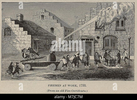 Feuerwehrleute bei der Arbeit, 1733 (aus einem alten Feuerschein) LCCN 2002709179 Stockfoto