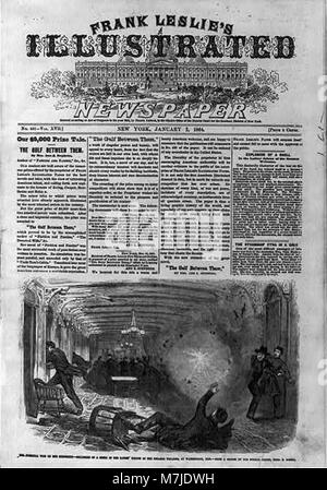 Front Page von Frank Leslie's Illustrierte Zeitung, 1864 Jan. 2, mit der Abbildung - die Guerilla Krieg auf dem Mississippi - Explosion einer Shell in der Ladies' Limousine der Dampfgarer willkommen, LCCN 2002709418 Stockfoto