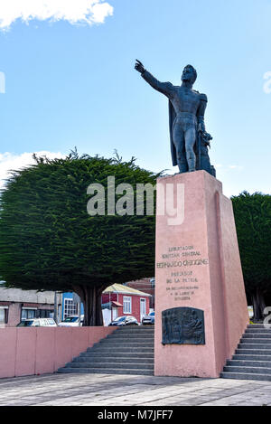 Statue Befreier zu gedenken, Bernardo O'Higgins in der Stadt Punta Arenas, Chile Stockfoto