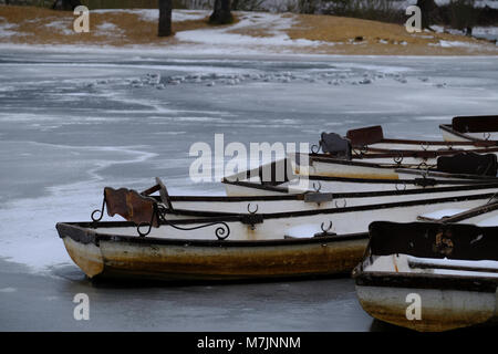 Hohl Teich im Schnee, Epping Forest, London, Vereinigtes Königreich Stockfoto