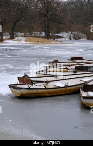 Hohl Teich im Schnee, Epping Forest, London, Vereinigtes Königreich Stockfoto