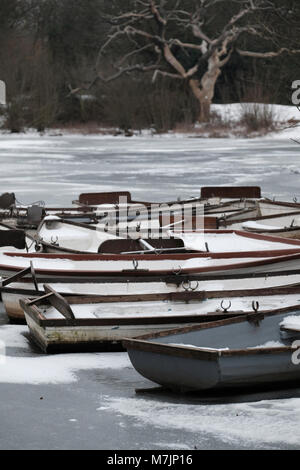 Hohl Teich im Schnee, Epping Forest, London, Vereinigtes Königreich Stockfoto