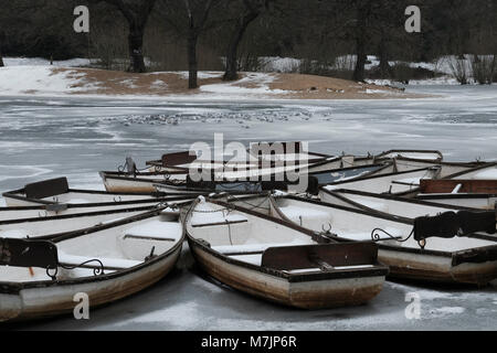 Hohl Teich im Schnee, Epping Forest, London, Vereinigtes Königreich Stockfoto