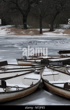 Hohl Teich im Schnee, Epping Forest, London, Vereinigtes Königreich Stockfoto