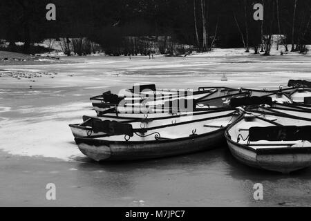 Hohl Teich im Schnee, Epping Forest, London, Vereinigtes Königreich Stockfoto