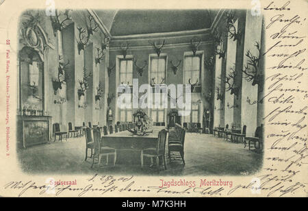 Das Bild zeigt die Moritzburg in Sachsen. Bekannt für seine barocke Architektur, diente es als Jagdhütte und ist von malerischen Landschaften umgeben. Stockfoto