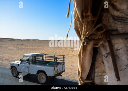 Land Rover 4x4-Fahrzeugen in Smara saharauischen Flüchtlingslager. Stockfoto