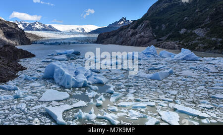 See Grau und den Grey Gletscher im Südlichen Patagonischen Eisfeld, Torres del Paine Nationalpark, Chile Stockfoto