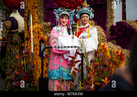 NORDWIJK, Niederlande - 22 April 2017: Der Blumenkorso, Bloemencorso in Niederländisch, ist eine jährliche, farbenfrohes Fest der schönen Blumen. Die Route ist Stockfoto