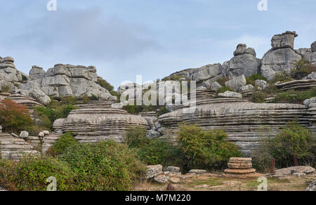 Einige der Felsen Landschaft am El Torcal National Reserve in Andalusien, Spanien. Der Kalkstein Karst Landschaft ist eine der besten in Europa erhalten. Stockfoto