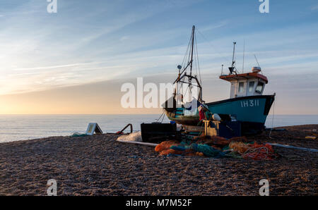 Angeln Boot ilver Ernte" auf Henne Strand Suffolk England Stockfoto