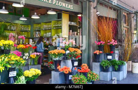 Blumen in voller Blüte an der Farmers Market. Frische Blumensträuße, Geschenk, als Geschenke zu verzieren, und Ihr Zuhause mit Schönheit aus der Natur füllen Stockfoto