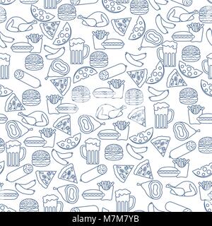 Nahtlose Muster mit verschiedenen Lebensmitteln. Design für Banner und Drucken. Stock Vektor