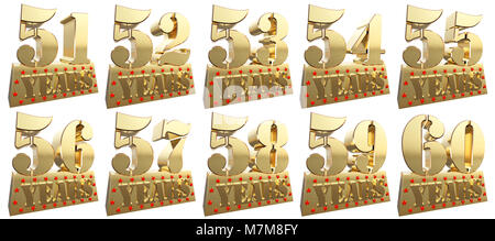 Satz mit goldenen Ziffern auf einem Goldbarren für das Jubiläum. 3D-Darstellung Stockfoto